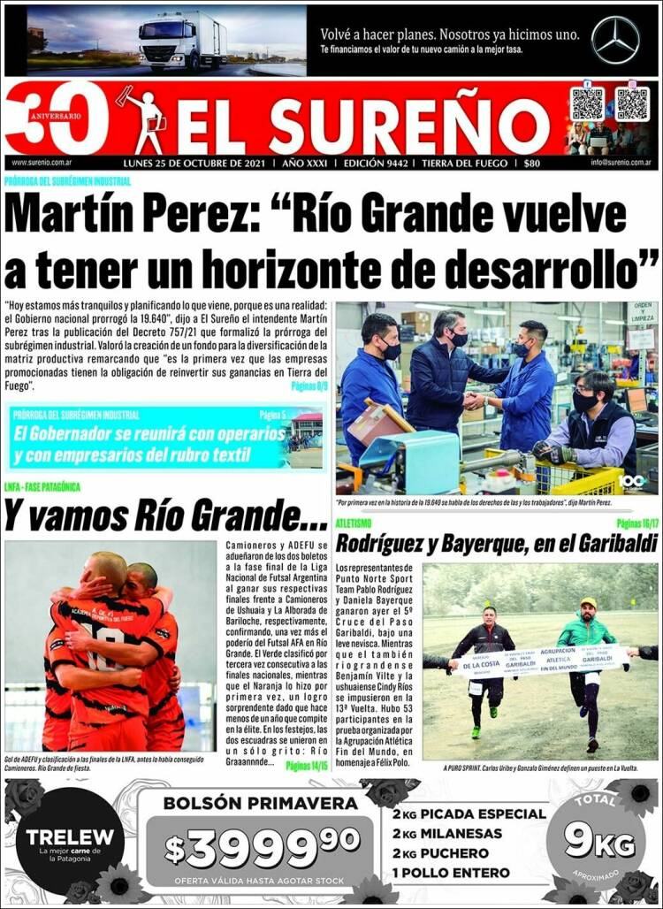 Portada de Diario El Sureño (Argentina)