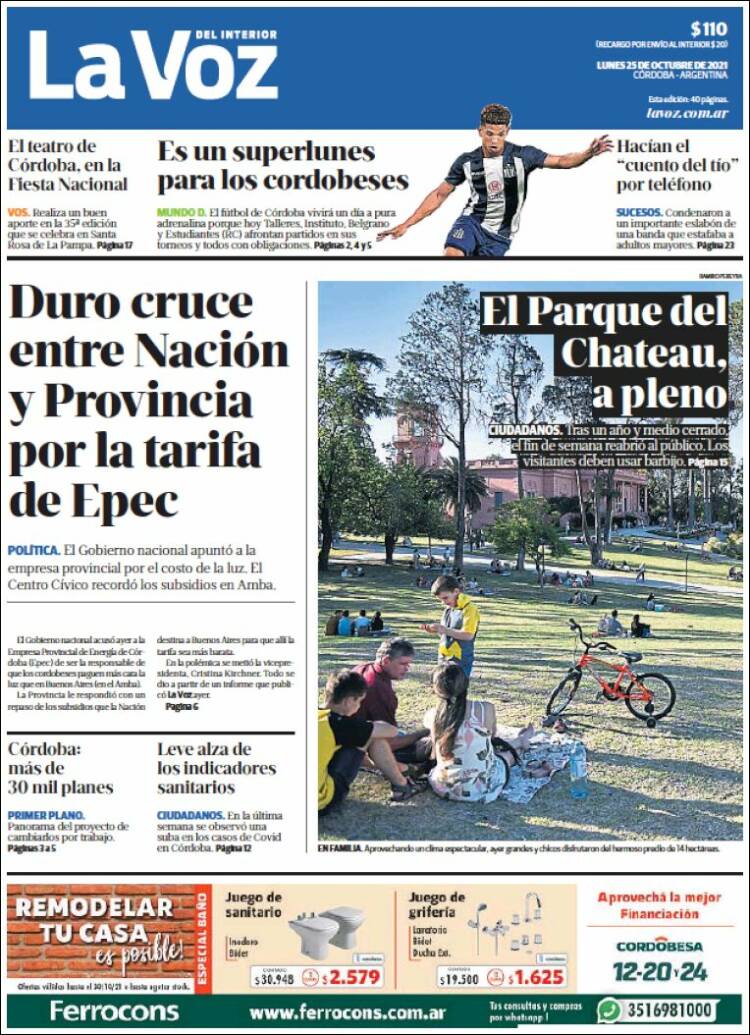 Portada de La Voz del Interior (Argentina)