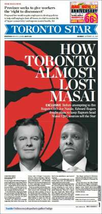 Portada de The Toronto Star (Canadá)