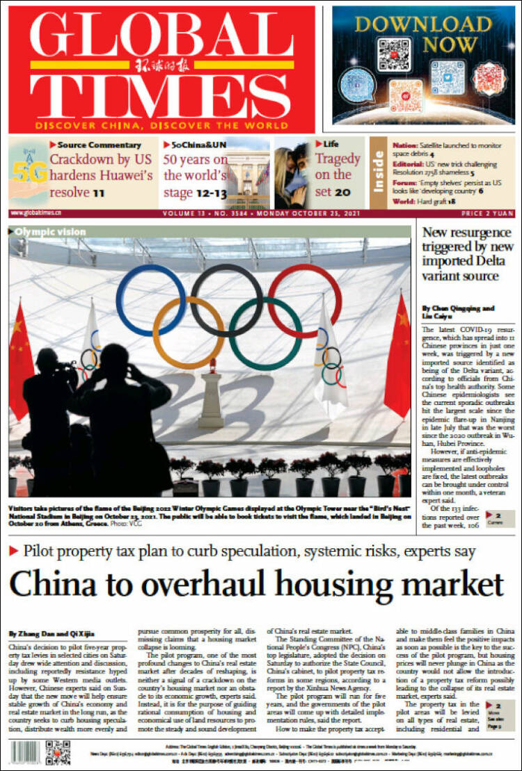 Portada de The Global Times (China)