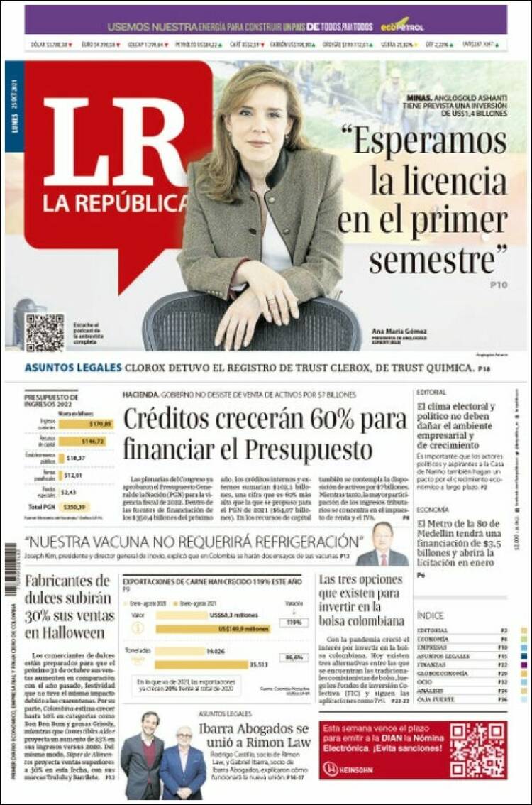 Portada de La Republica (Colombia)