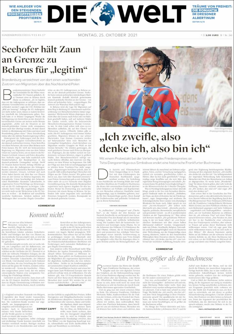 Portada de Die Welt (Alemania)