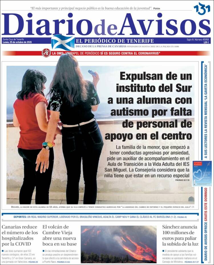 Portada de Diarios de Avisos (España)