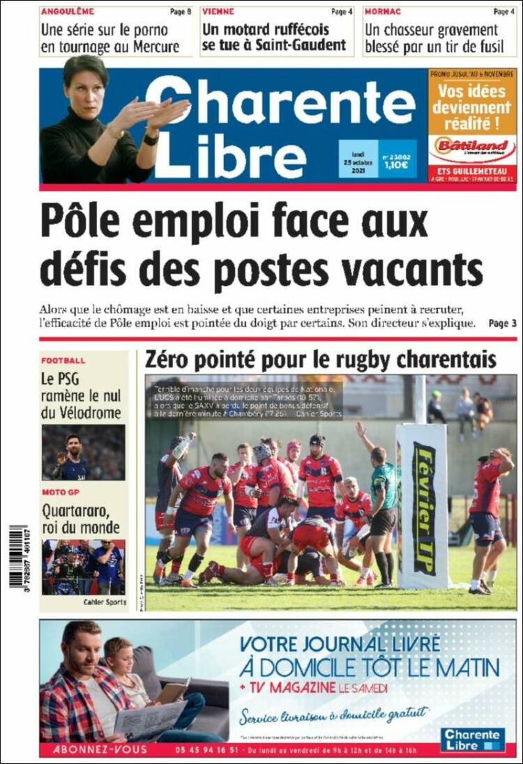 Portada de Charente Libre (Francia)