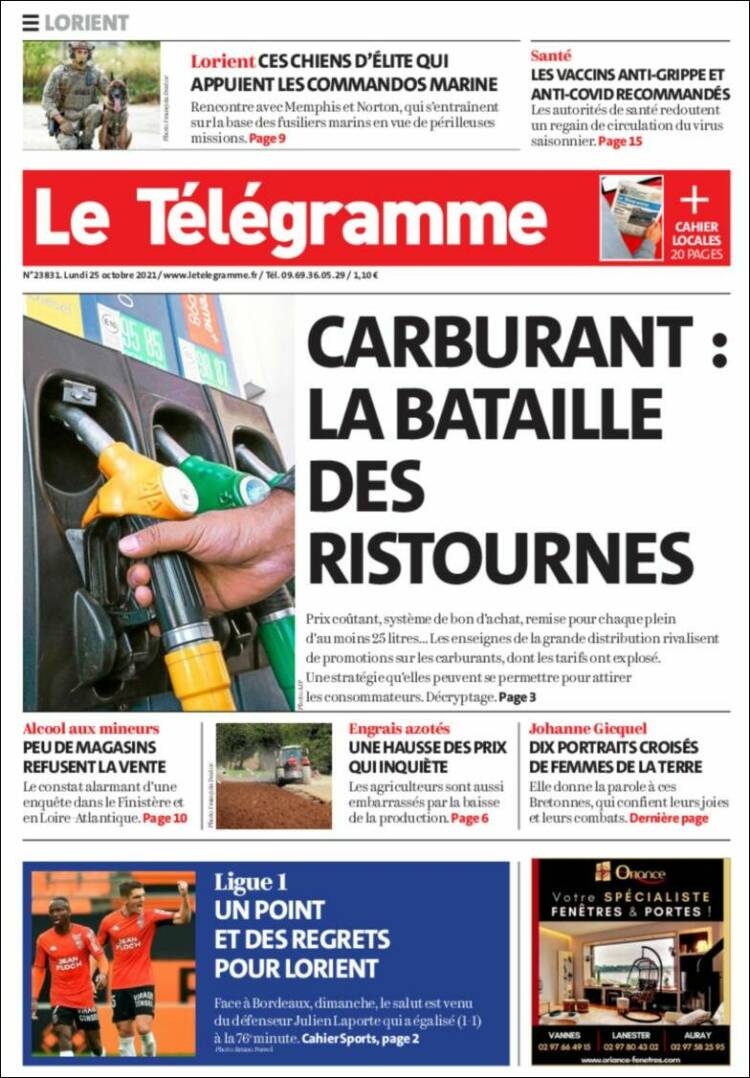 Portada de Télégramme (Francia)