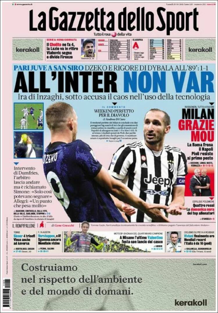 Portada de La Gazzetta dello Sport (Italia)
