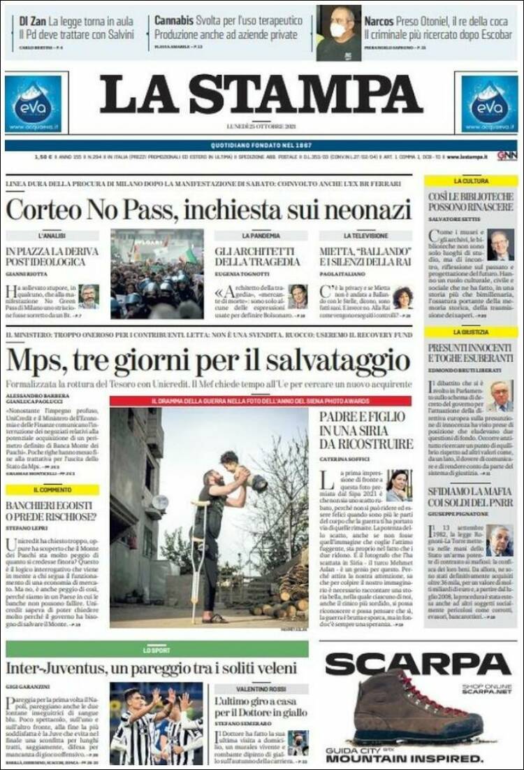 Portada de La Stampa (Italia)