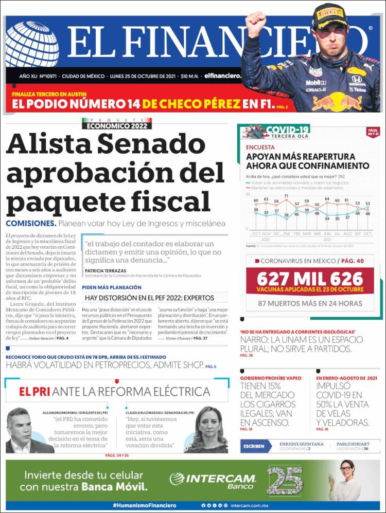 Portada de El Financiero (M&eacute;xico)