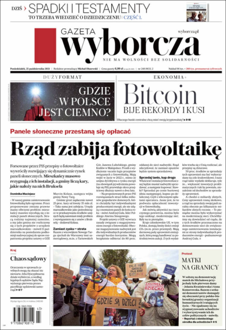 Portada de Gazeta Wyborcza (Polonia)