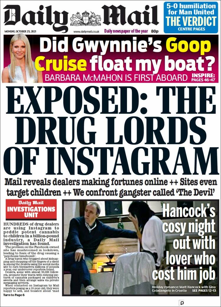 Portada de Daily Mail (Reino Unido)