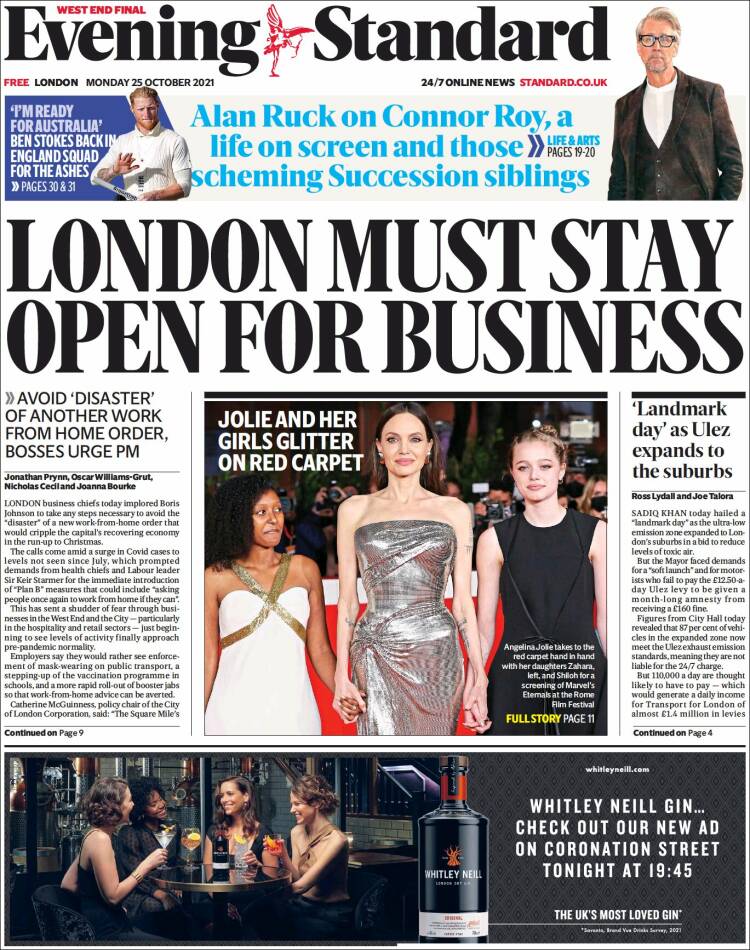Portada de Evening Standard (Reino Unido)