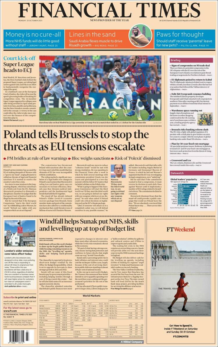 Portada de Financial Times (Reino Unido)