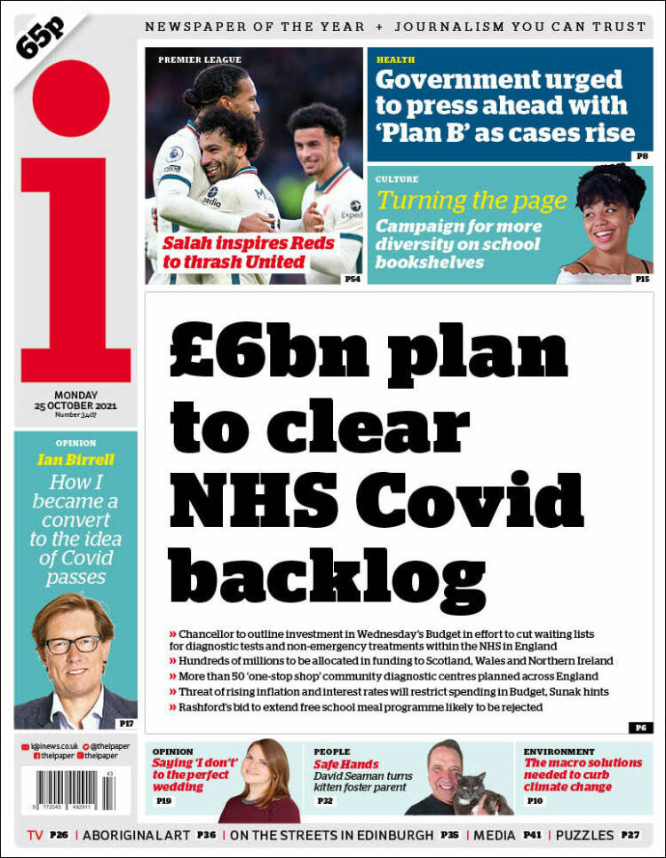 Portada de The i (Reino Unido)