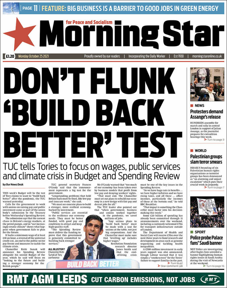 Portada de Morning Star (Reino Unido)