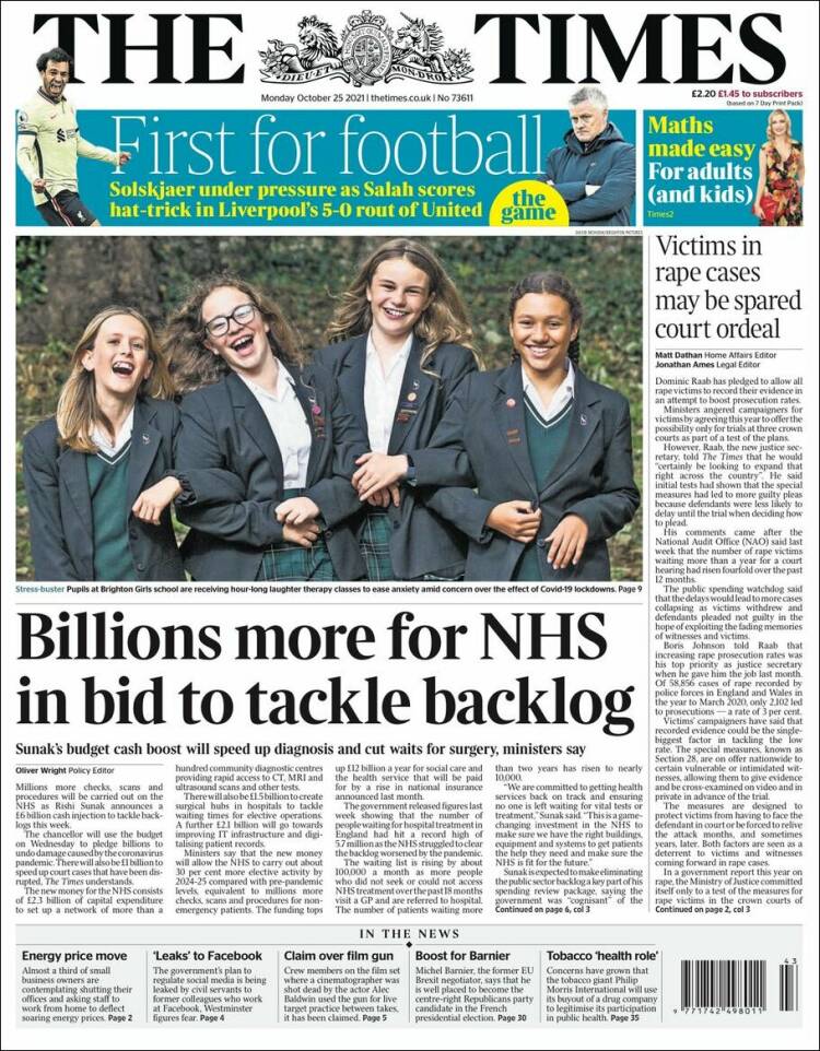 Portada de The Times (Reino Unido)