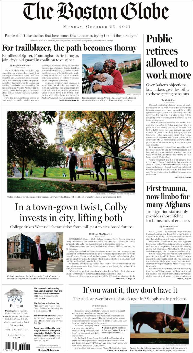 Portada de Boston Globe (USA)