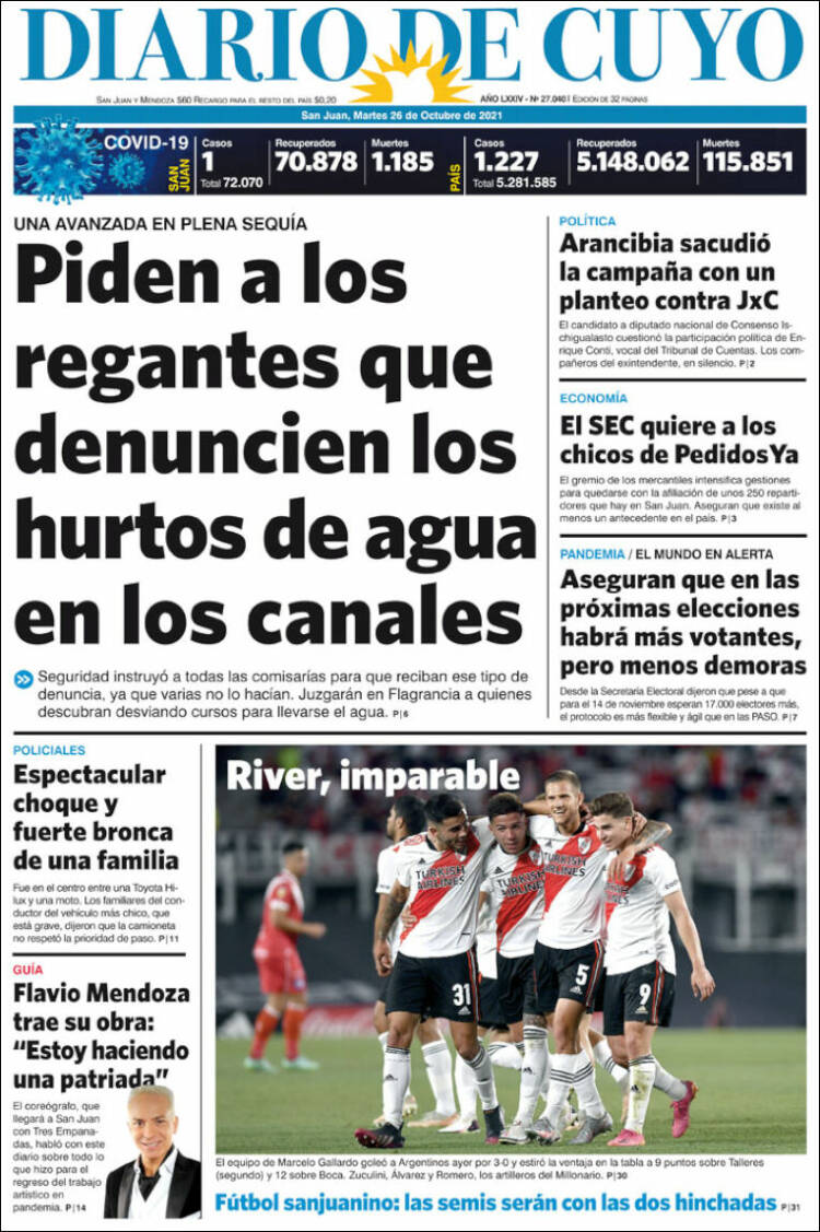 Portada de Diario de Cuyo (Argentina)