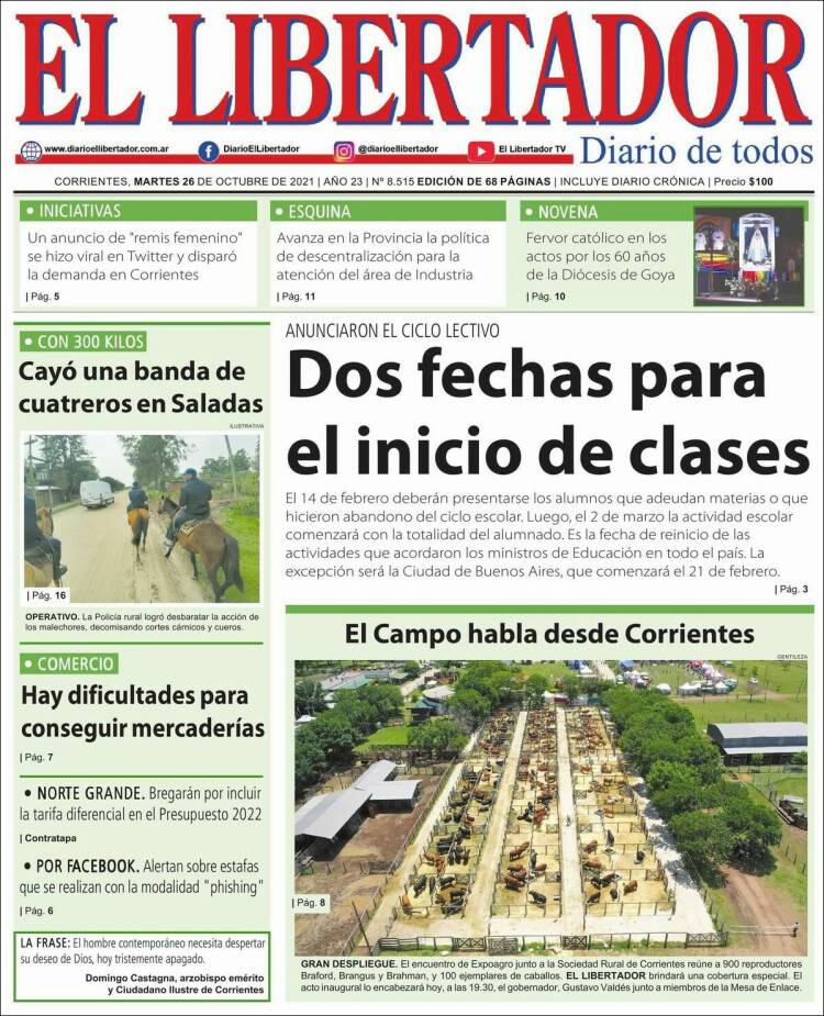 Portada de Diario El Libertador (Argentina)