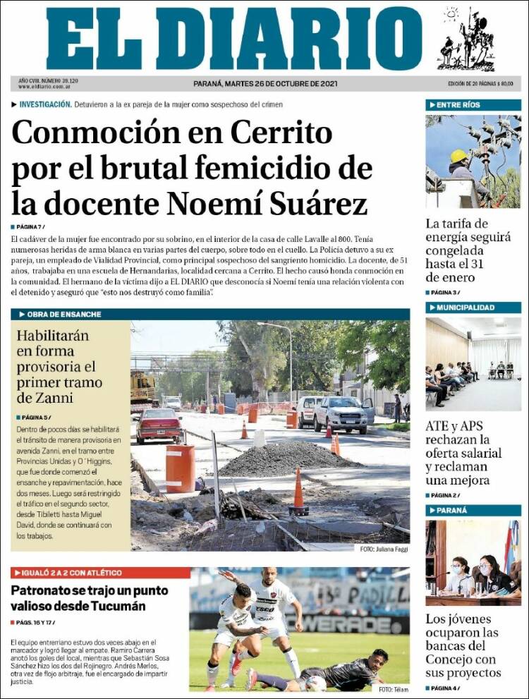 Portada de El Diario de Paraná (Argentina)