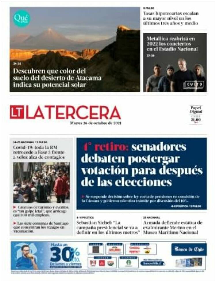 Portada de La Tercera (Chile)