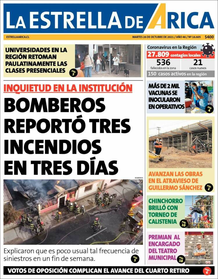 Portada de La Estrella de Arica (Chile)