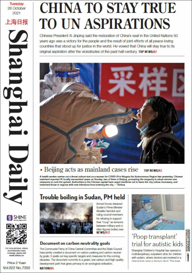 Portada de Shanghai Daily (China)