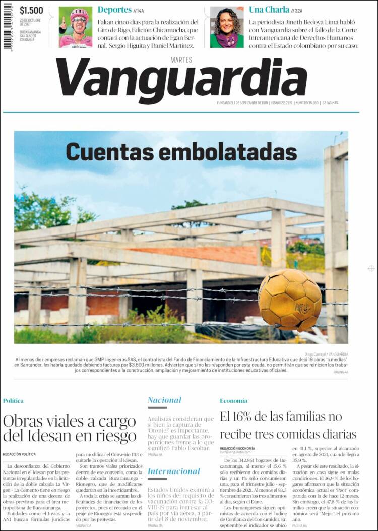 Portada de Vanguardia Liberal (Colombia)