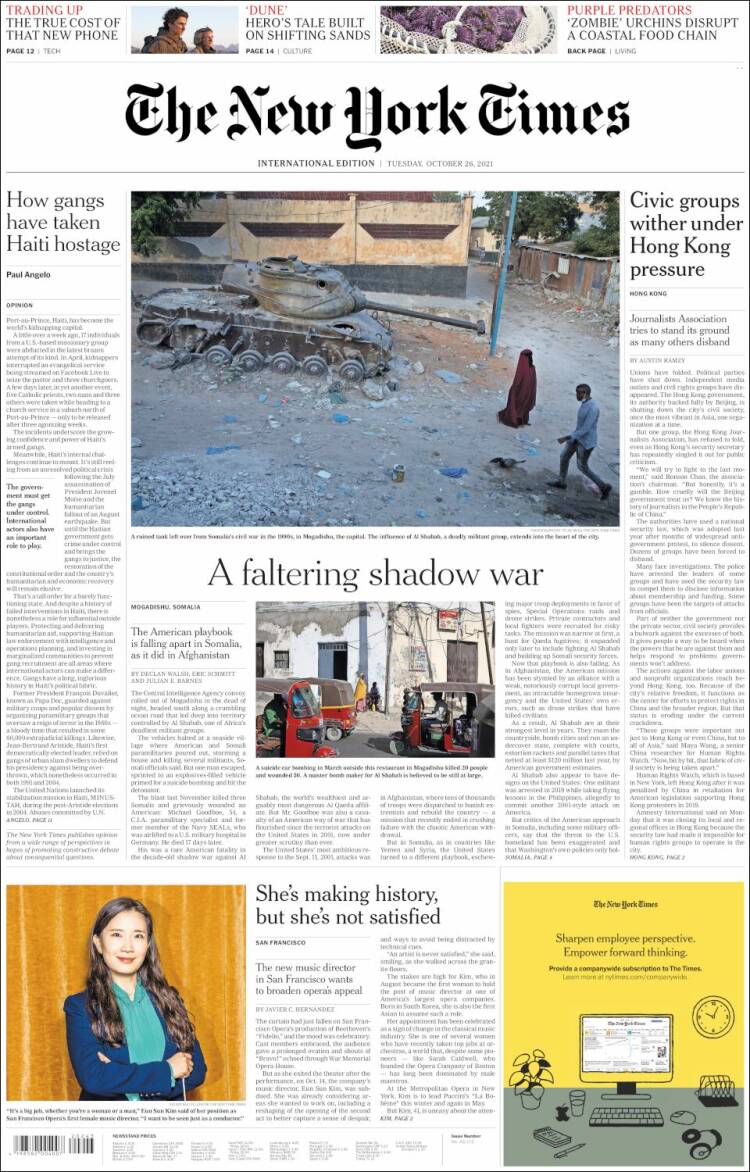 Portada de International New York Times (Europa)