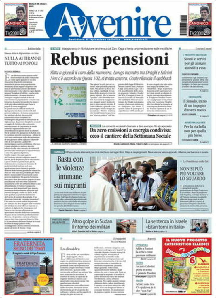 Portada de Avvenire (Italia)