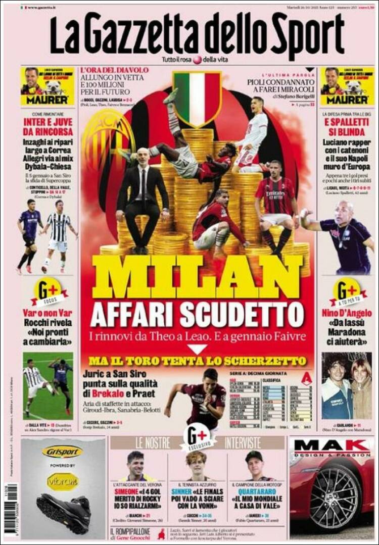 Portada de La Gazzetta dello Sport (Italia)