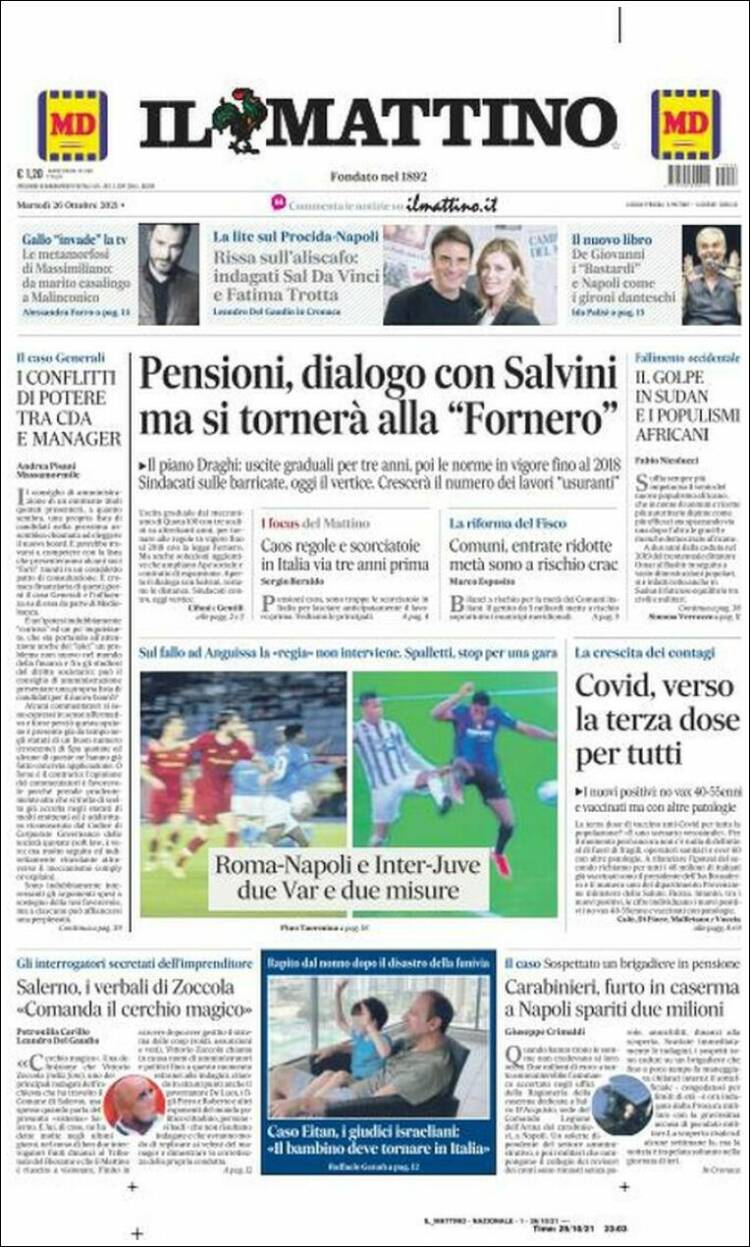 Portada de Il Mattino (Italia)