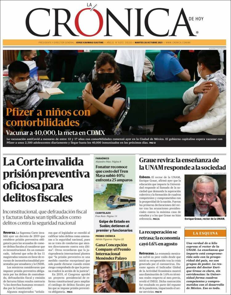 Portada de La Crónica de Hoy (México)