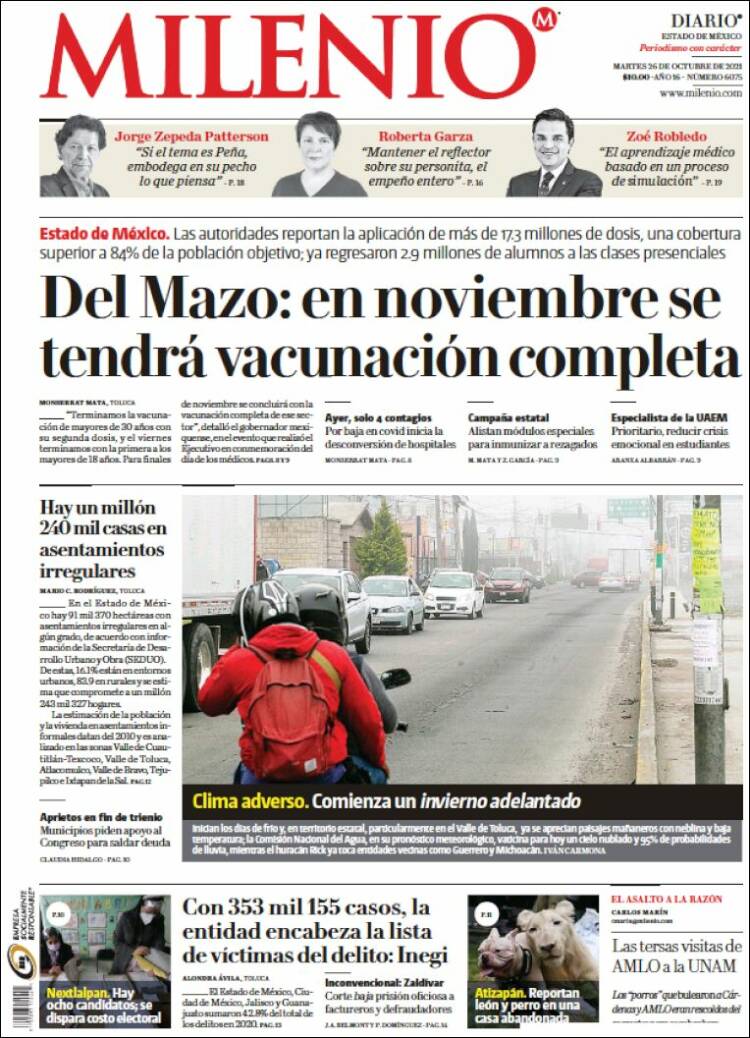 Portada de Milenio - Estado de México (México)