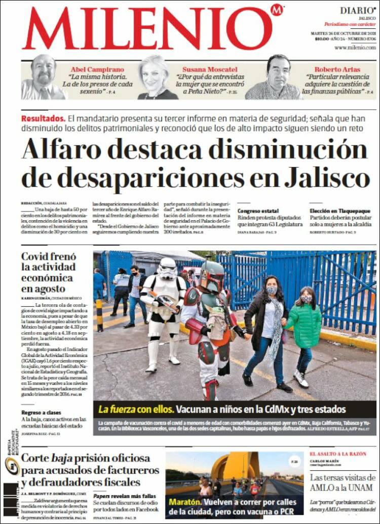 Portada de Milenio - Jalisco (México)