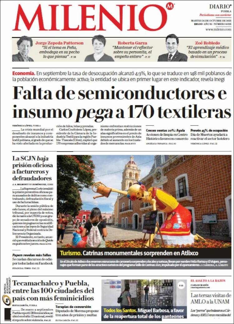Portada de Milenio de Puebla (México)
