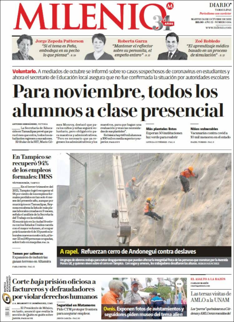 Portada de Milenio - Tamaulipas (México)
