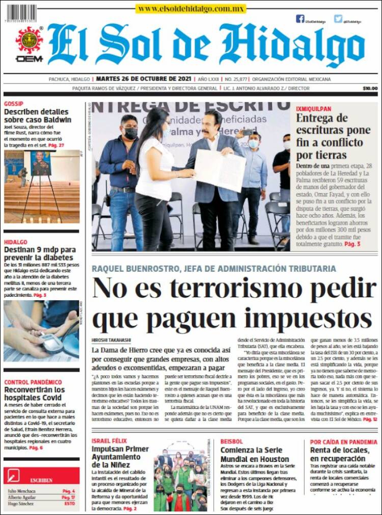 Portada de El Sol de Hidalgo (México)