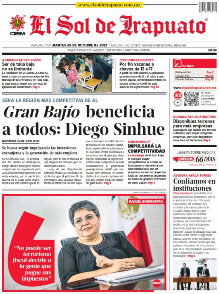 Portada de El Sol de Irapuato (México)