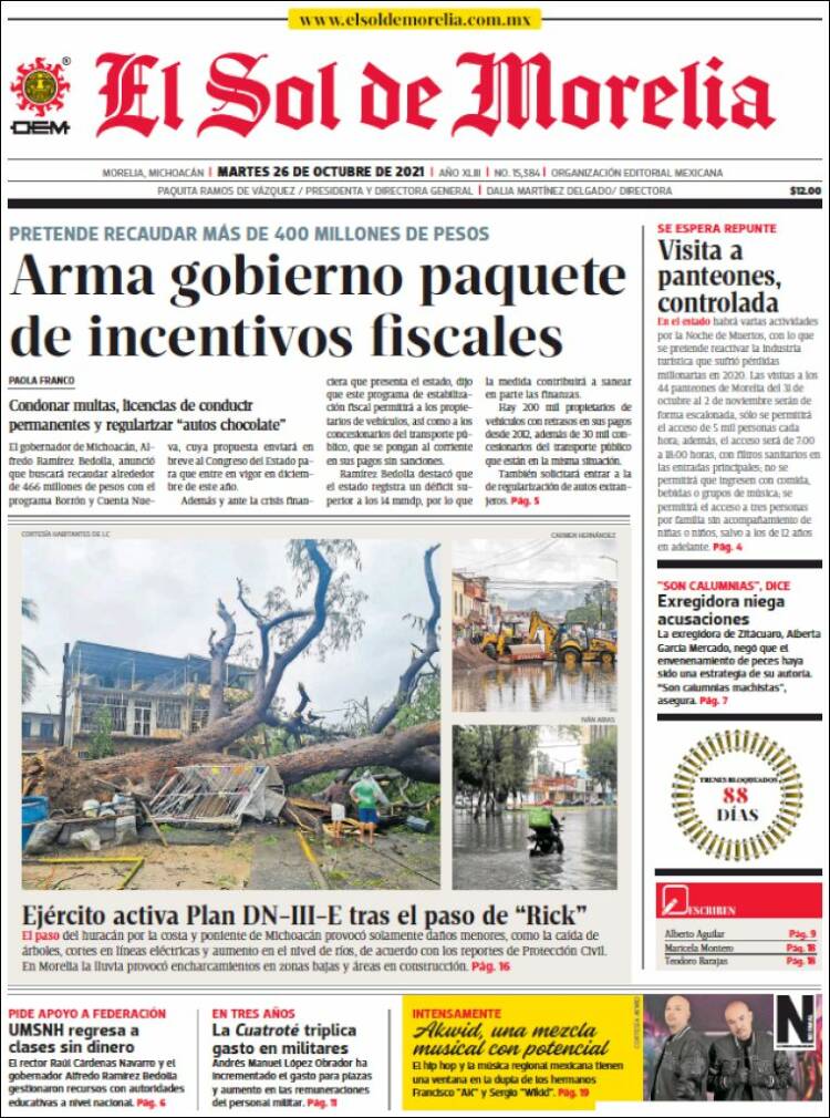 Portada de El Sol de Morelia (México)