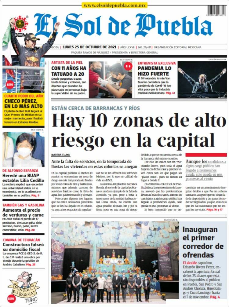 Portada de El Sol de Puebla (México)