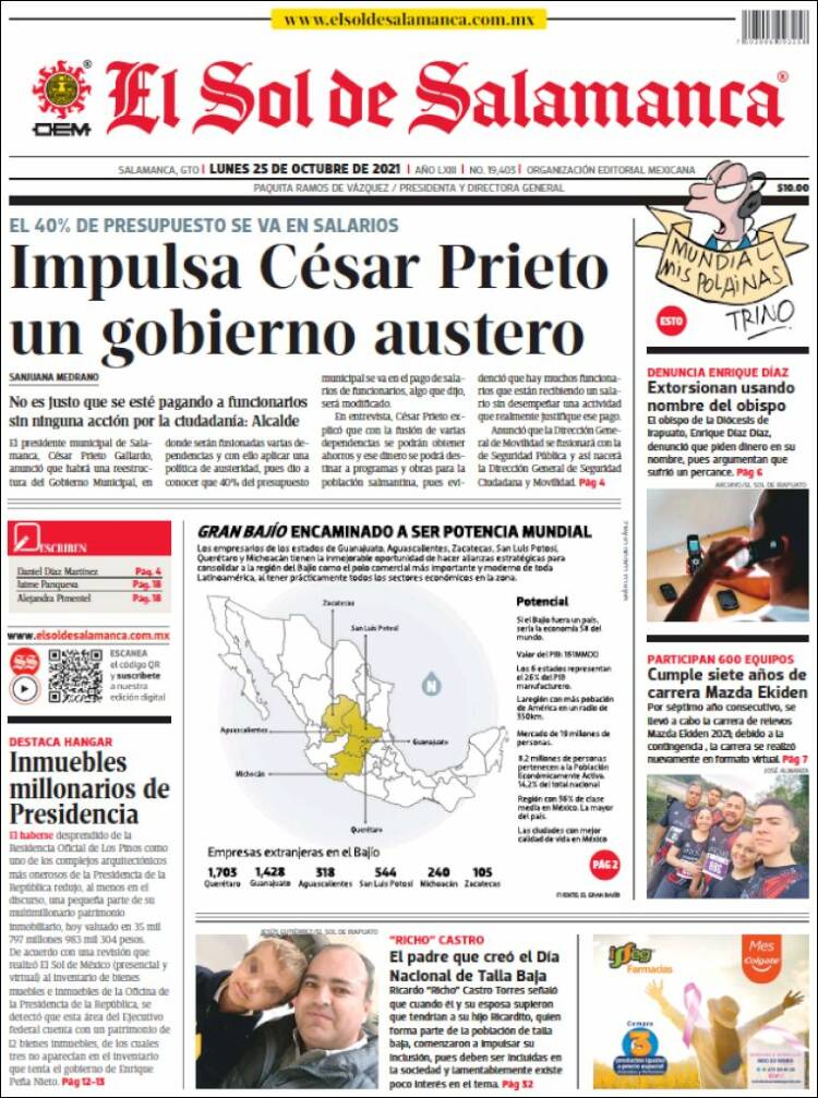 Portada de El Sol de Salamanca (México)