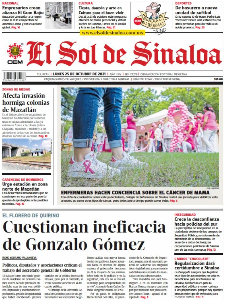 Portada de El Sol de Sinaloa (México)