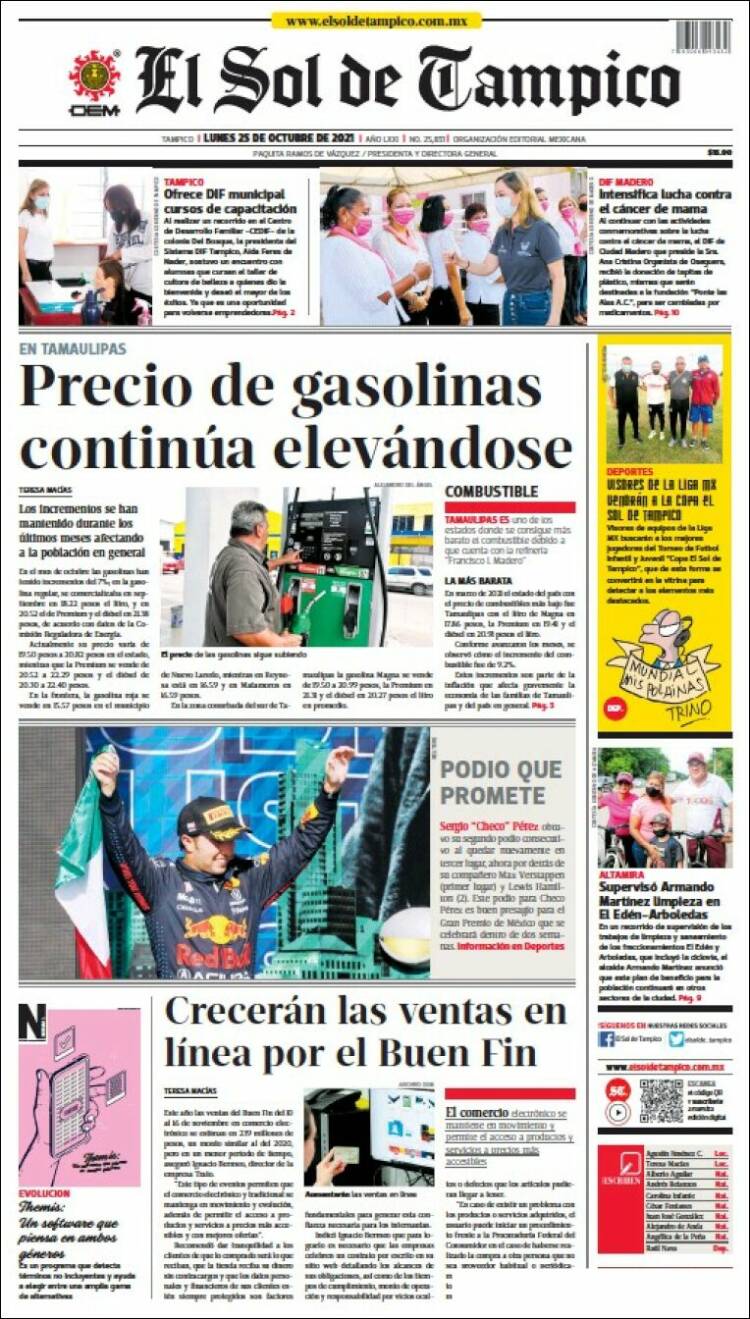 Portada de El Sol de Tampico (México)