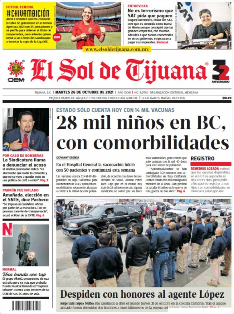 Portada de El Sol de Tijuana (México)