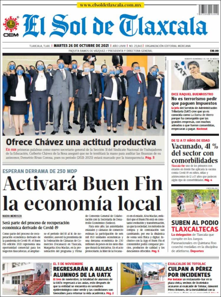Portada de El Sol de Tlaxcala (México)