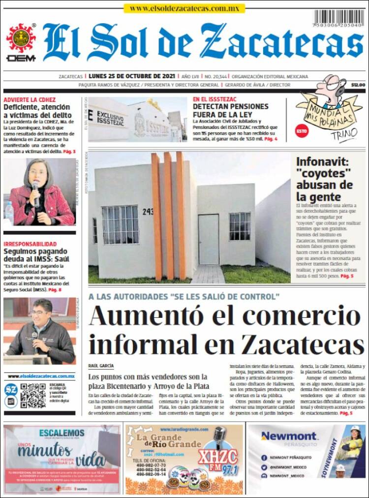Portada de El Sol de Zacatecas (México)