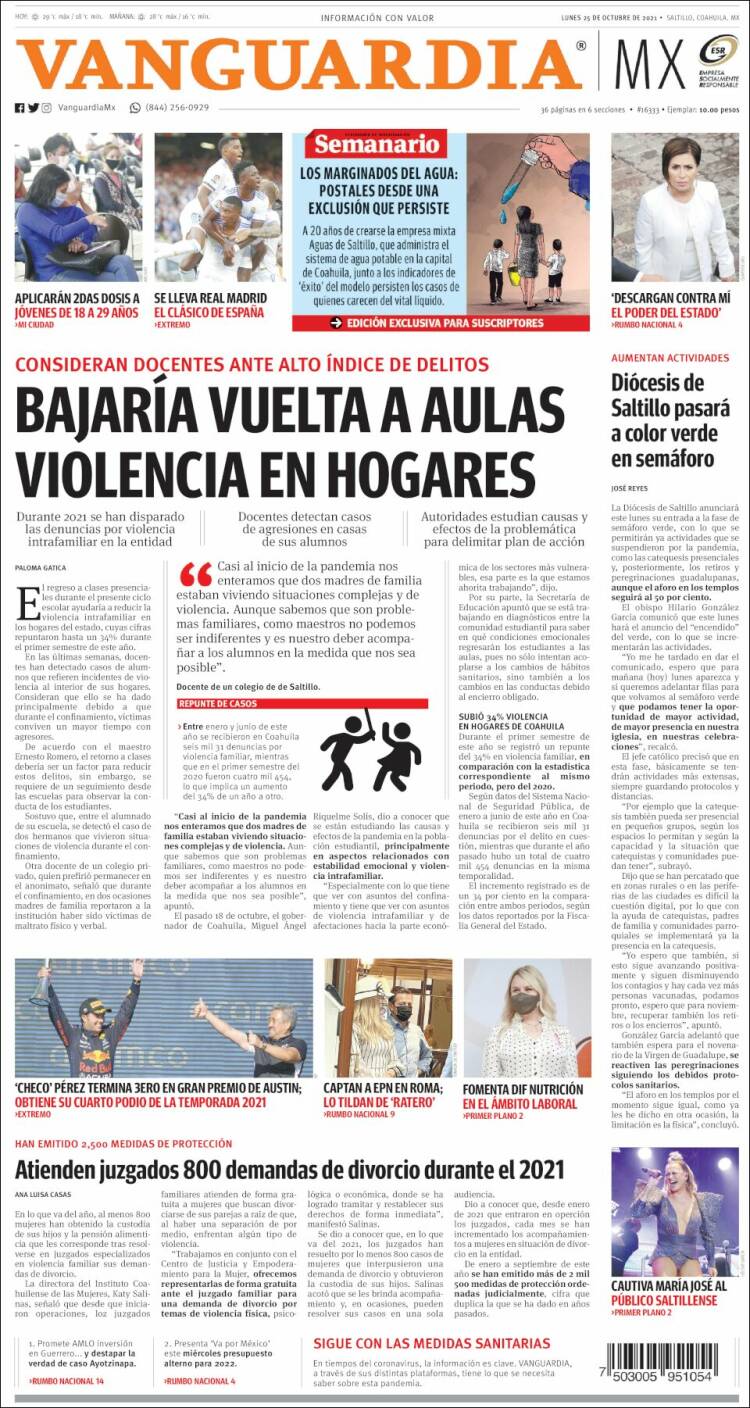 Portada de Vanguardia (México)