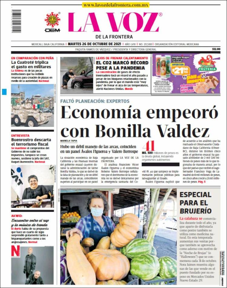 Portada de La Voz de la Frontera (México)
