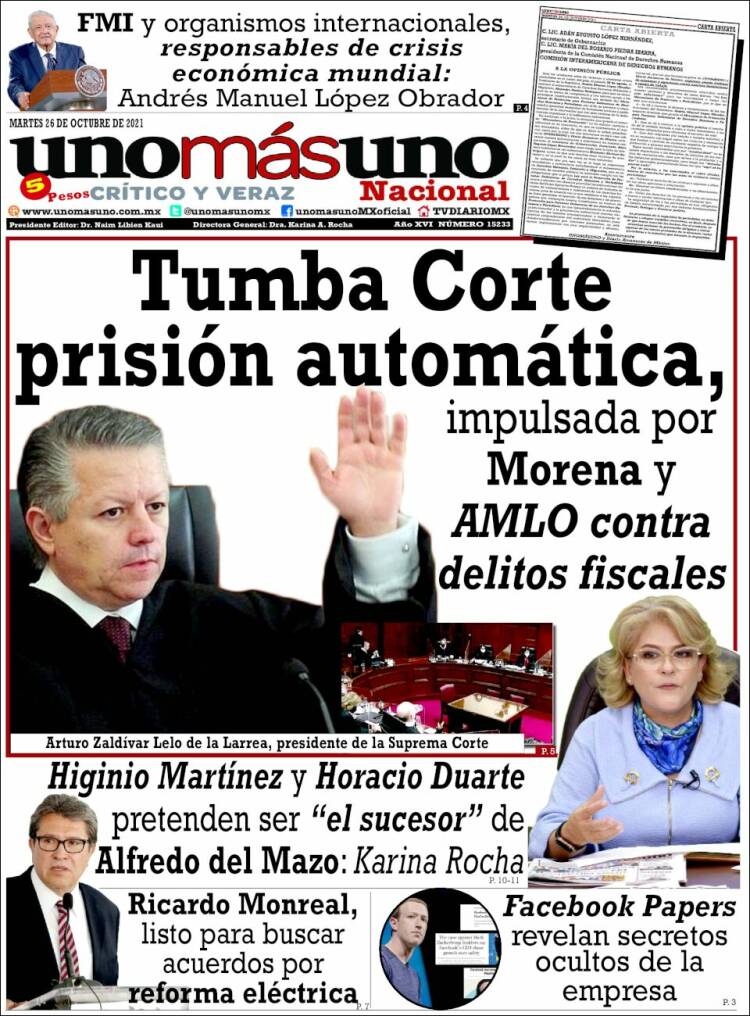 Portada de unomásuno (México)