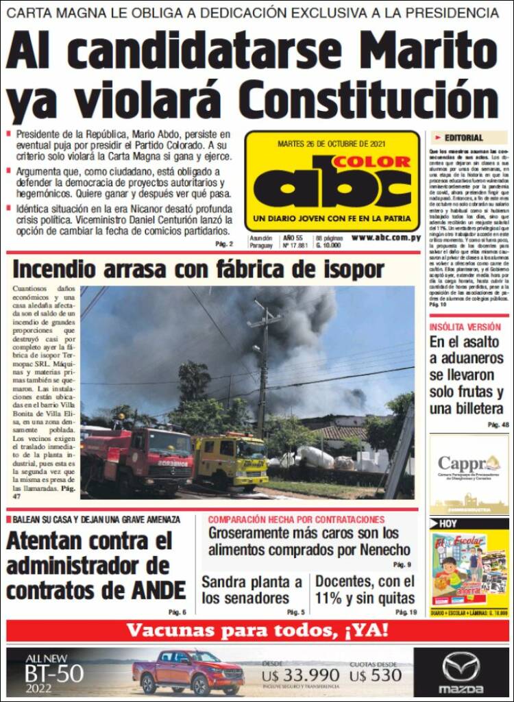 Portada de ABC Color (Paraguay)